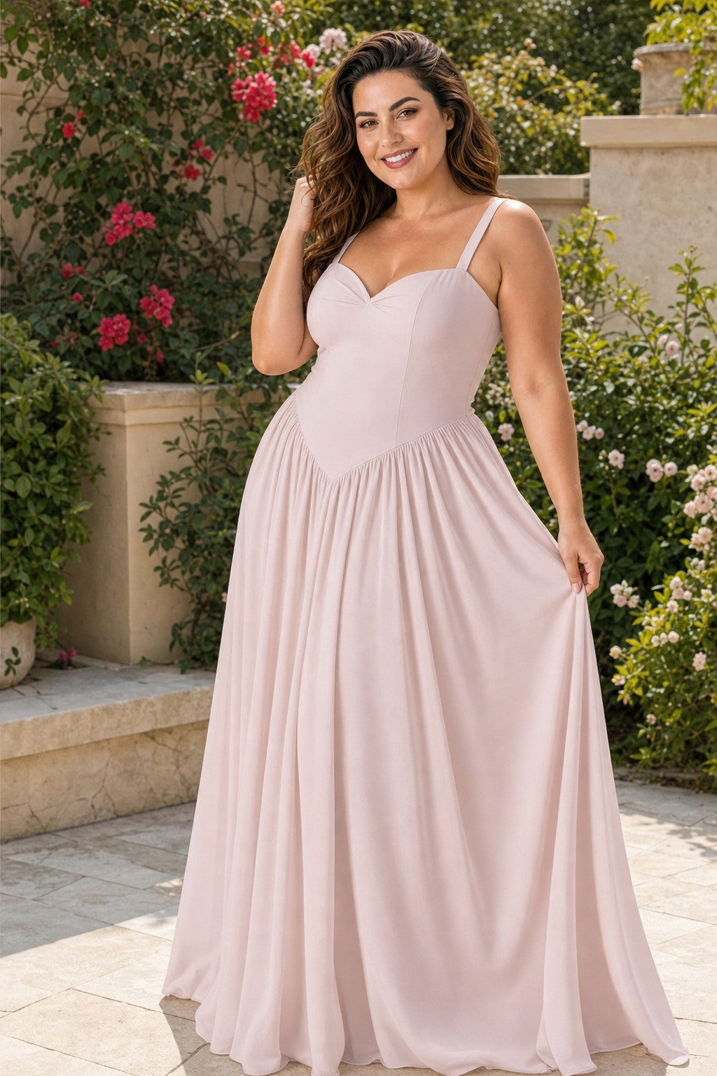 Elegant A Line Chiffon Gown with Adjustable Lace Up Corset Back