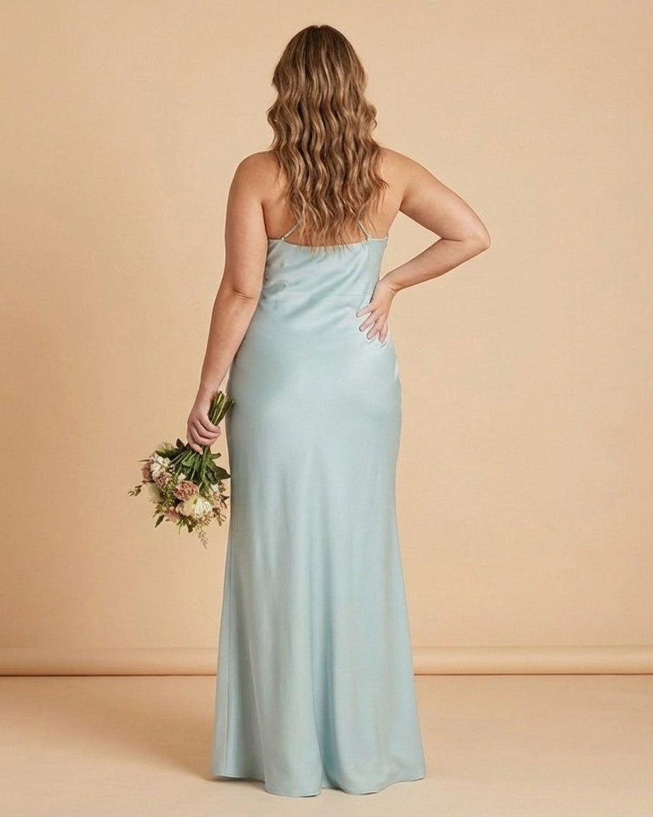 Silvarelle Romantic Plus Size Sheath Satin Bridesmaid Dress with Smooth Finish for Wedding - N0358