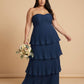 Chantarae Plus Size Off The Shoulder Mesh Bridesmaid Dress Leg Slit Curvy Friendly Sheath Gown For Wedding Party -N0370