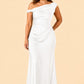 Floor Length Stretch Satin Bridesmaid Gown with Asymmetrical Neckline