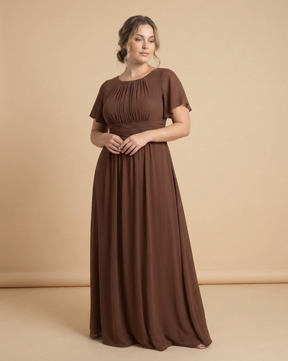 Petaline Minimalist Plus Size Bridesmaid Dress with Soft Pleats for Wedding N0325