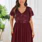 Plus Size V-Neck Short Sleeve Sequin Bodice Mother of the Bride Dress