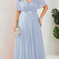 Plus Size V Neck Ribbon Waist Formal Evening Dress With Sleeves