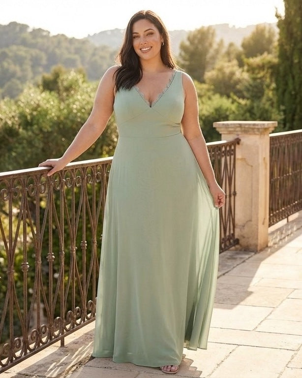 Silvarelle Elegant Plus Size Sheath Bridesmaid Dress with Chiffon for Wedding Party -N0363