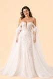 Plus Size Bridal Gown Off Shoulder with Removable Skirt Romantic Bow Detail