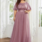 Plus Size Women's Embroidery Evening Dresses with Short Sleeve