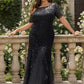 Floral Sequin Print Plus Size Mermaid Tulle Evening Dress