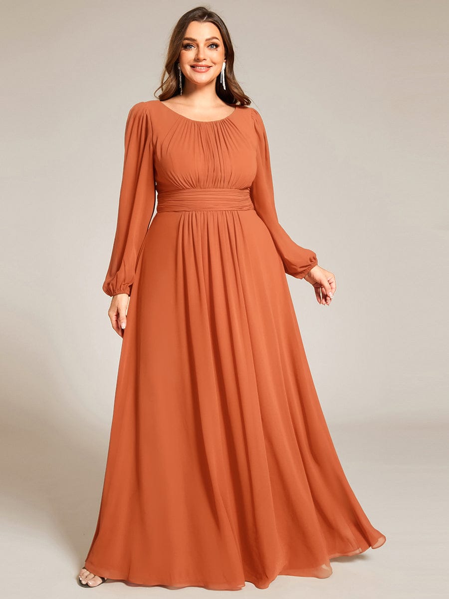 Plus Size See-Through Puff Sleeve Chiffon Mother Dress