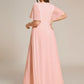 Plus Size Floral Applique Short Sleeve A-Line Chiffon Formal Evening Dress