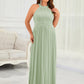Plus Size Glittery Halter Neck Pleated Formal Evening Dress
