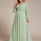 Stylish Plus Size Chiffon Formal Evening Dresses with Long Lantern Sleeves