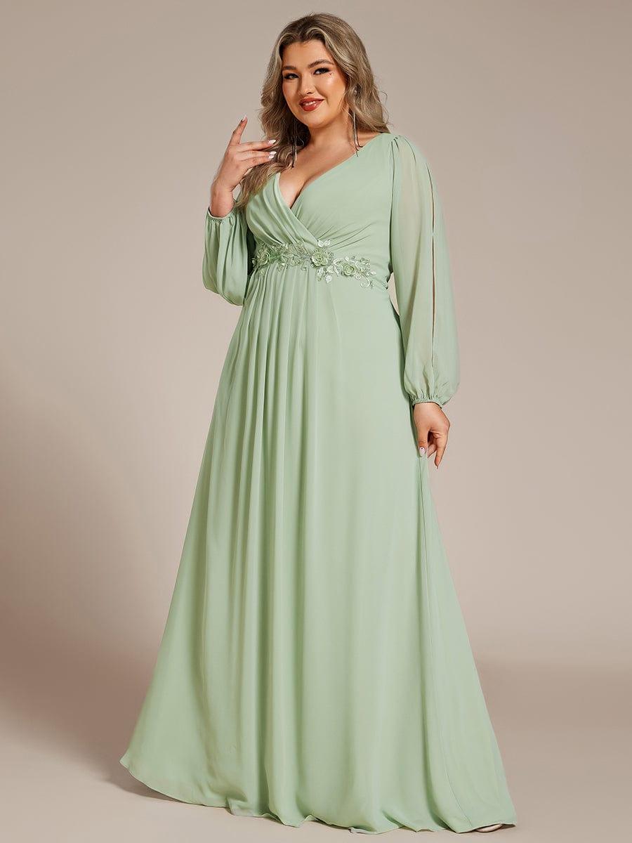 Stylish Plus Size Chiffon Formal Evening Dresses with Long Lantern Sleeves