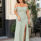 Plus Size Off Shoulder Chiffon Bridesmaid Dress with Pleated Details and Elegant Leg Slit