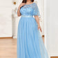 Plus Size Women's Embroidery Evening Dresses with Short Sleeve