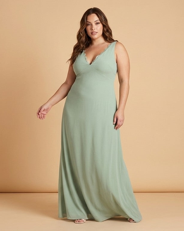 Silvarelle Elegant Plus Size Sheath Bridesmaid Dress with Chiffon for Wedding Party -N0363