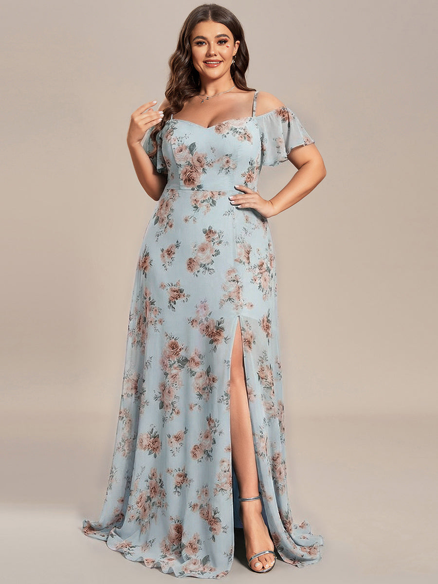 Plus Size Cold Shoulder Formal Bridesmaid Dress with Side Slit