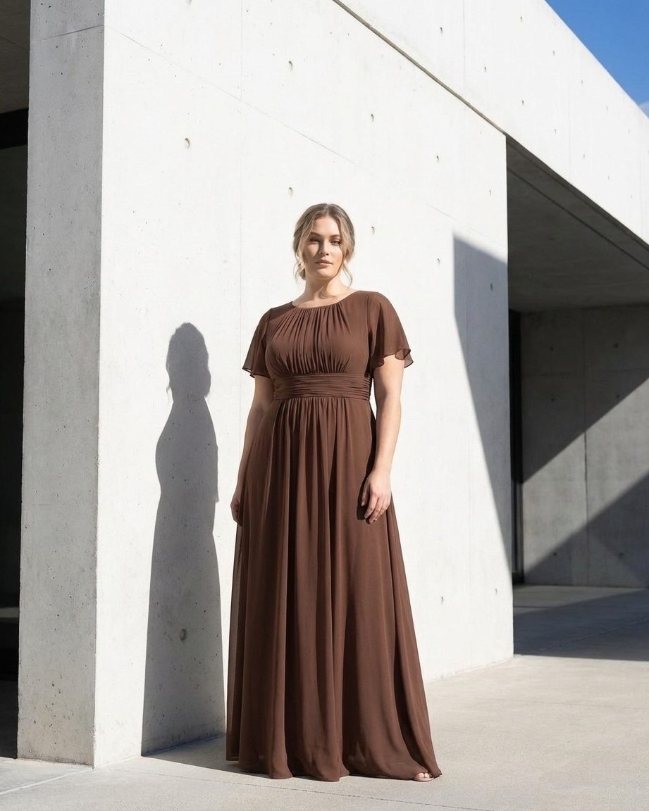 Petaline Minimalist Plus Size Bridesmaid Dress with Soft Pleats for Wedding N0325