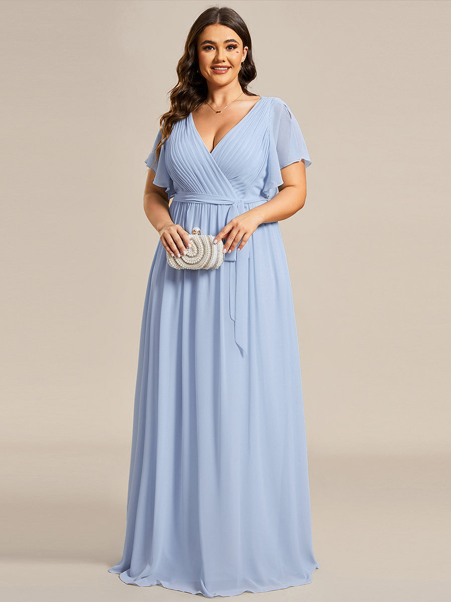 Plus Size Pleated Tie-Waist Chiffon Bridesmaid Dress