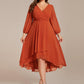 Plus Size Chiffon A-Line 3/4 Sleeves Asymmetrical Hem Wedding Guest Dress