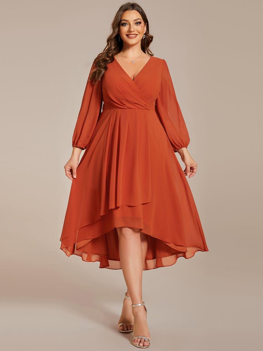 Plus Size Chiffon A-Line 3/4 Sleeves Asymmetrical Hem Wedding Guest Dress