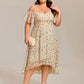 Plus Size Cold Shoulder Sweetheart Necklin Chiffon Midi Wedding Guest Dress
