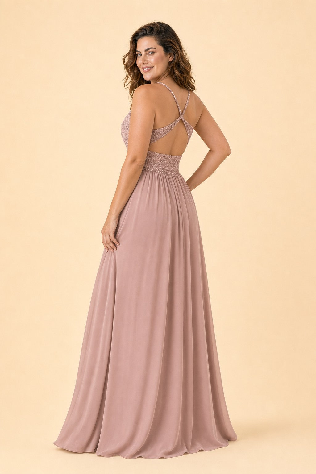 Plus Size Bridesmaid Evening Gown with Sequins Lace and Elegant Open Back A-Line Dress Maxi