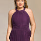 Plus Size Glittery Halter Neck Pleated Formal Evening Dress
