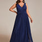 Plus Size Sleeveless V-Neck Pleated A-Line Formal Evening Dress