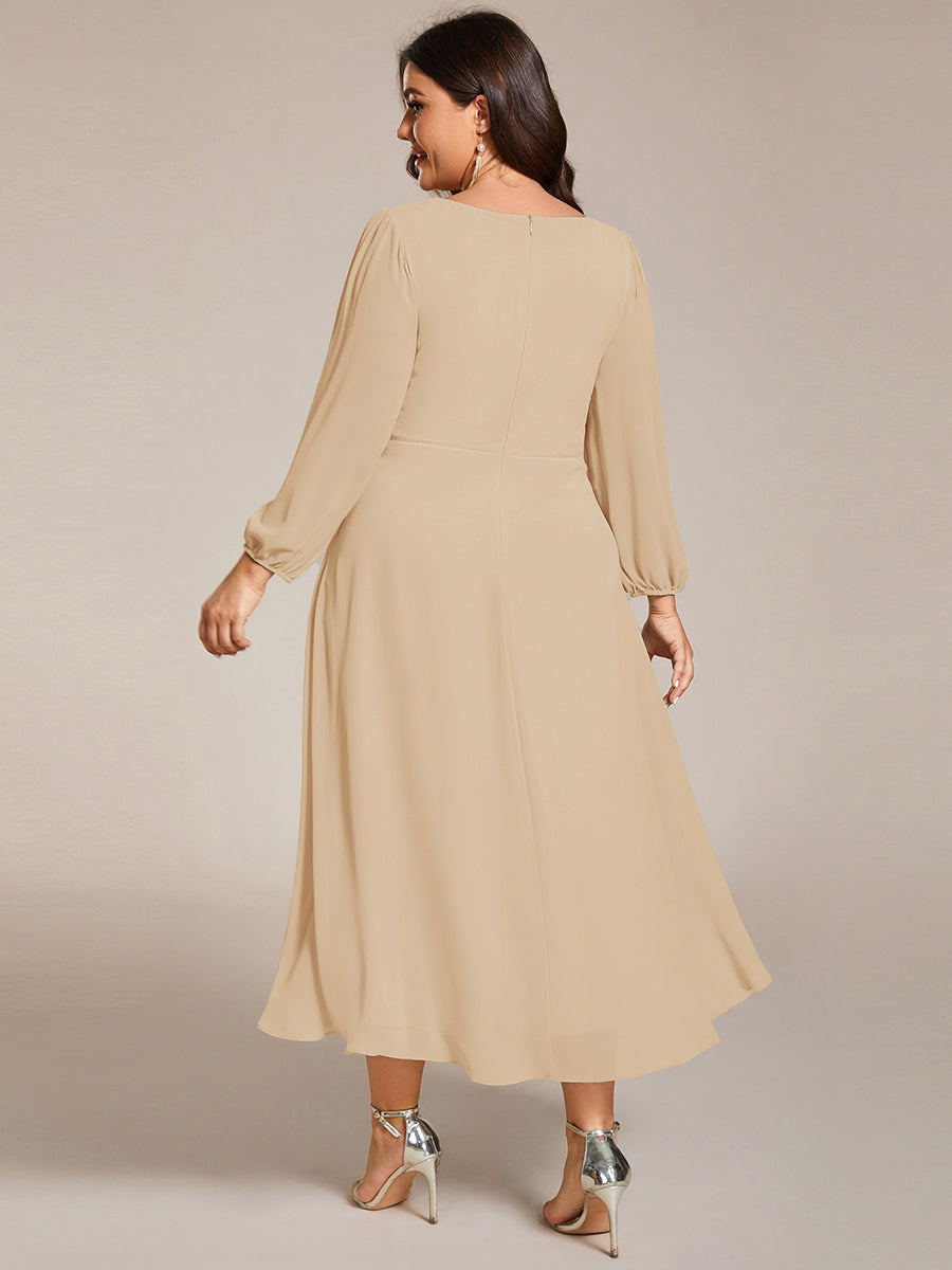 Plus Size Chiffon A-Line 3/4 Sleeves Asymmetrical Hem Wedding Guest Dress