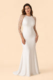 Plus Size Mermaid Wedding Dress with Lace Sleeves and Illusion Back