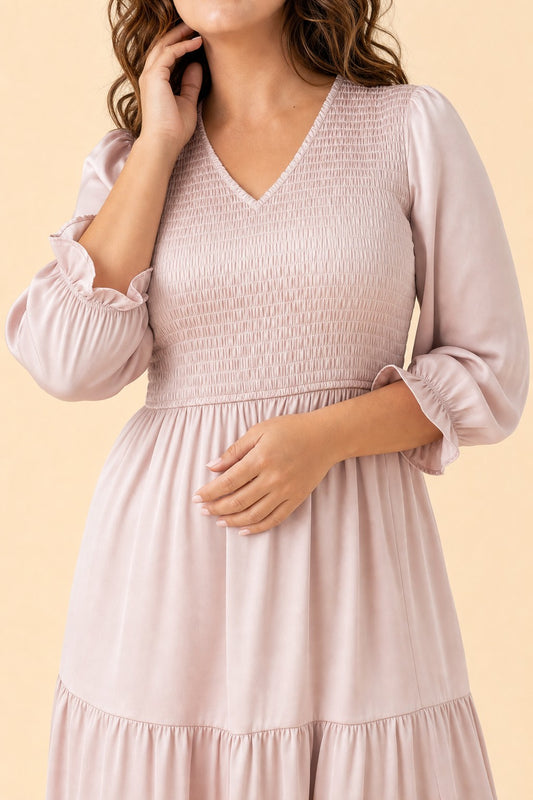 Romantic Plus Size Satin Bridesmaid Dress with Ruffles and Hidden Pockets
