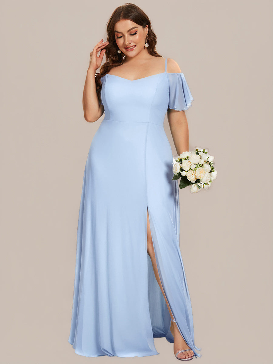 Plus Size Cold Shoulder Formal Bridesmaid Dress with Side Slit