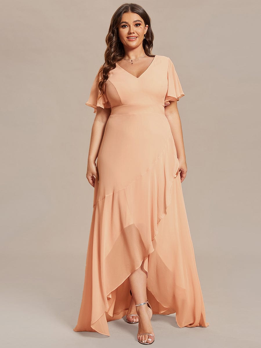 Plus Size Elegant Lotus Sleeves Chiffon Bridesmaid Dress