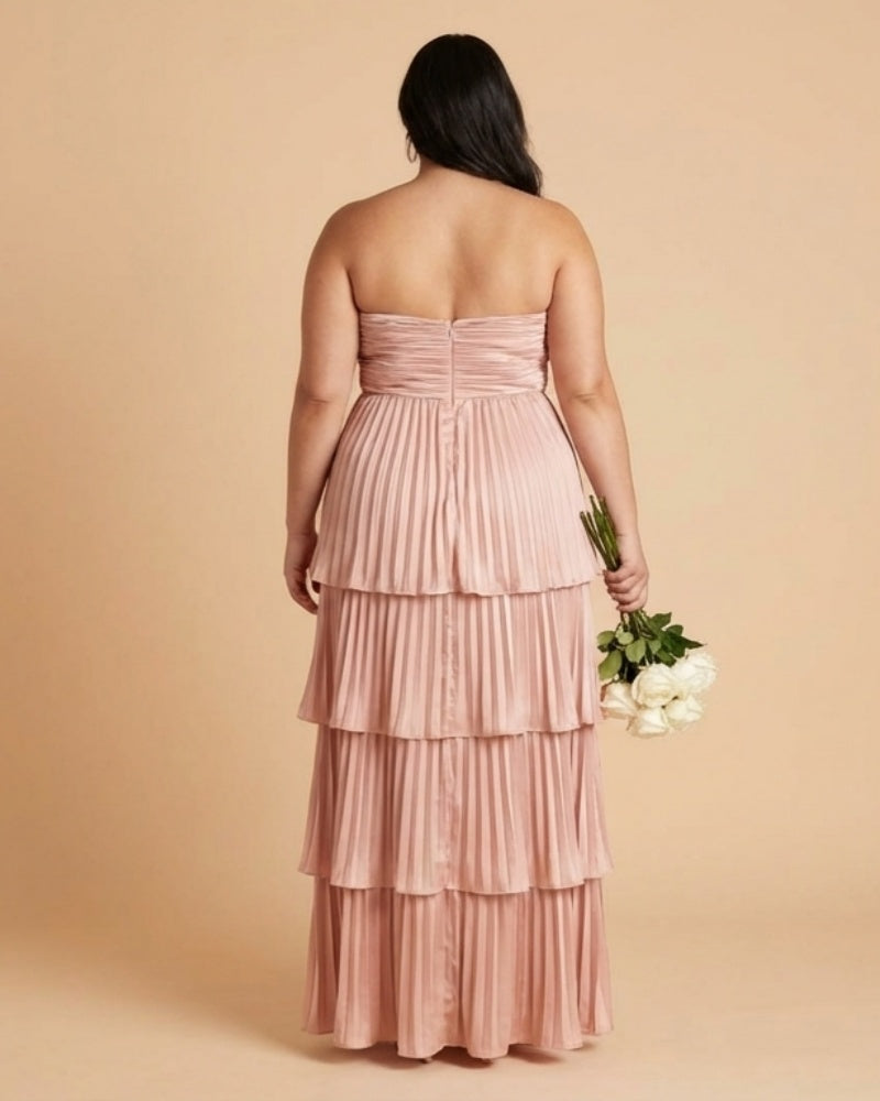 Chantarae Soft Satin Ruffled A-Line Plus Size Bridesmaid Dress for Wedding Parties - N0382