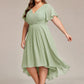 Plus Size Double V-Neck Ruffles Sleeve Chiffon Midi Wedding Guest Dress