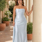 Plus Size Strapless Bridesmaid Dress Ruched Maxi Dress with Draped Waist Tie Elegant Gown