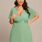 Plus Size Empire Waist V Back Bridesmaid Dress with Short Sleeves