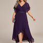 Plus Size V-Neck Chiffon Bat-Wing Sleeve A-Line Waist Applique Formal Dress