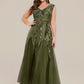 Plus Size V-Neck Sequin High Stretch Cap Sleeve Tulle Formal Dress