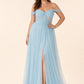 Plus Size A-Line Tulle Bridesmaid Dress with Ruched Slit Detail