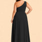 Floor-Length Chiffon Evening Gown with Single Shoulder and Side Slit