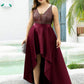 High Low Sleeveless Plus Size Dresses With Sequin for Evening