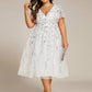 Plus Size Sparkly A-Line Midi Tulle Formal Wedding Guest Dress with Leaf Sequin