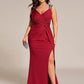 Plus Size Sequin Shoulder Strap Wedding Guest Dress with Side Slit