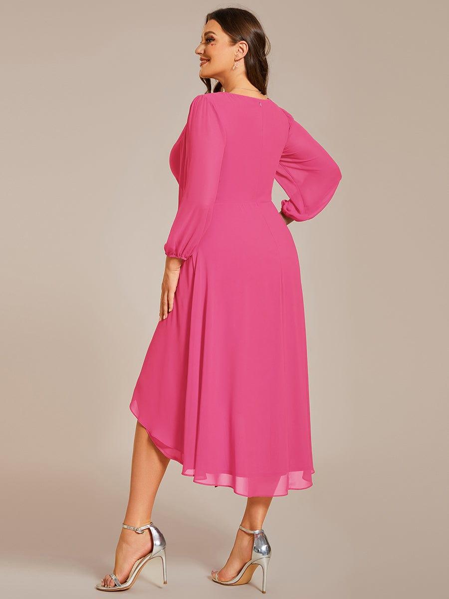 Plus Size Chiffon A-Line 3/4 Sleeves Asymmetrical Hem Wedding Guest Dress
