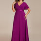 Plus Size Empire Waist V Back Bridesmaid Dress with Short Sleeves