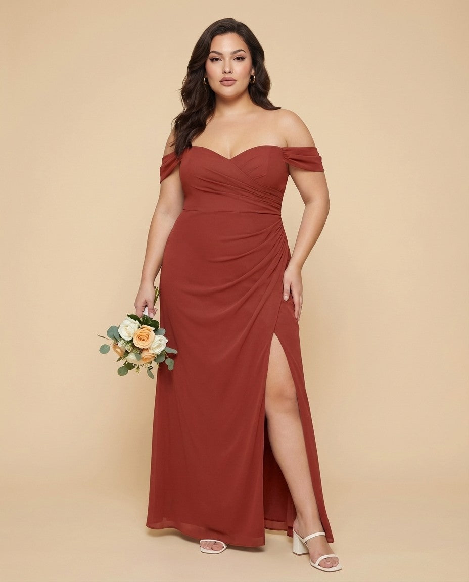 Elanthia Elegant Stretch Mesh Plus Size Bridesmaid Dress for Weddings - N0348