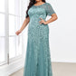 Floral Sequin Print Plus Size Mermaid Tulle Evening Dress