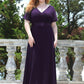 Plus Size Empire Waist V Back Bridesmaid Dress with Short Sleeves