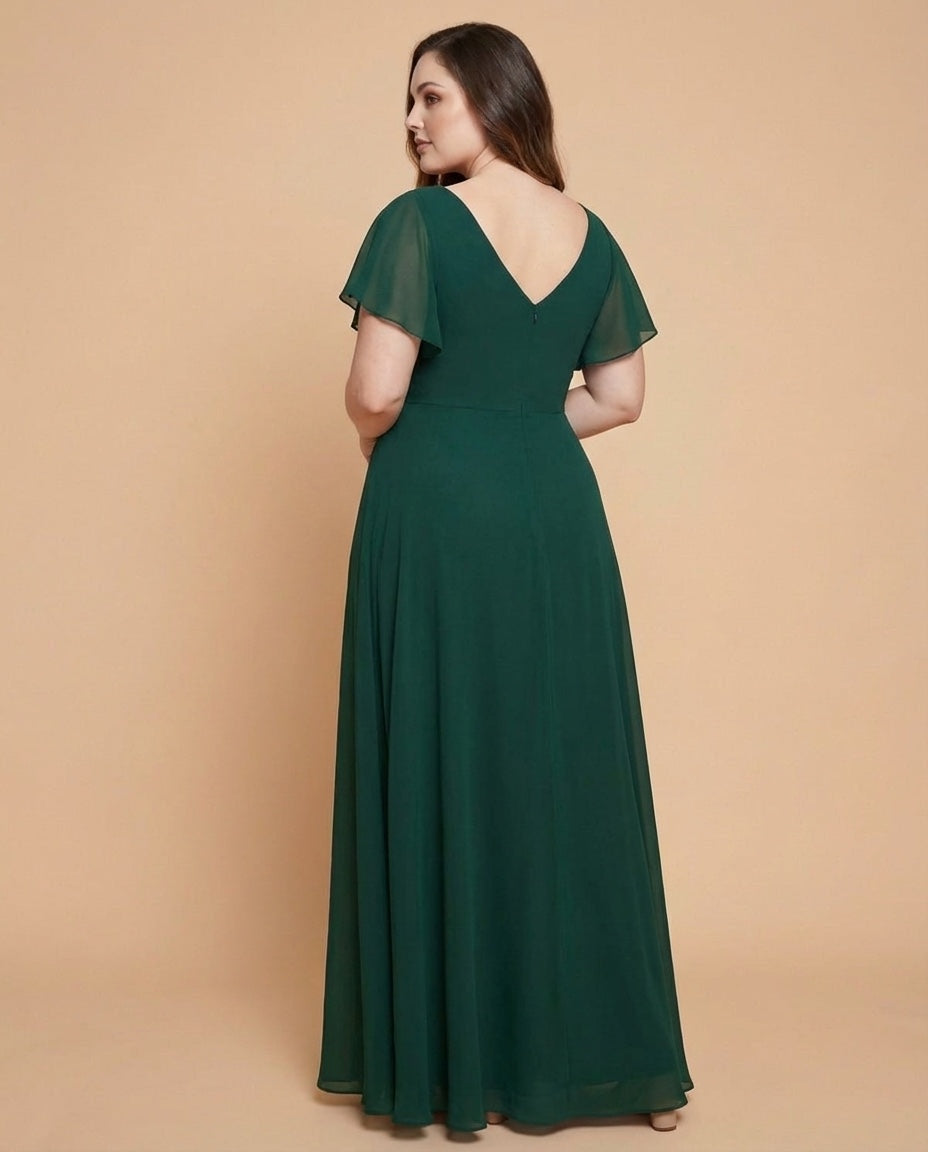 Avenleigh Graceful Plus Size Chiffon A-Line Bridesmaid Gown with Flowing Skirt - N0332